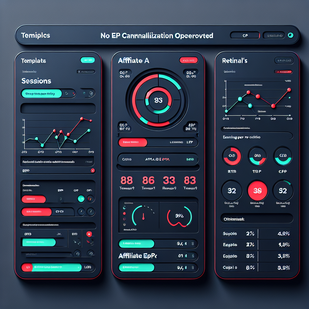 A/B test dashboard comparing affiliate-only vs affiliate+retail media vs chat-only templates with RPM deltas.