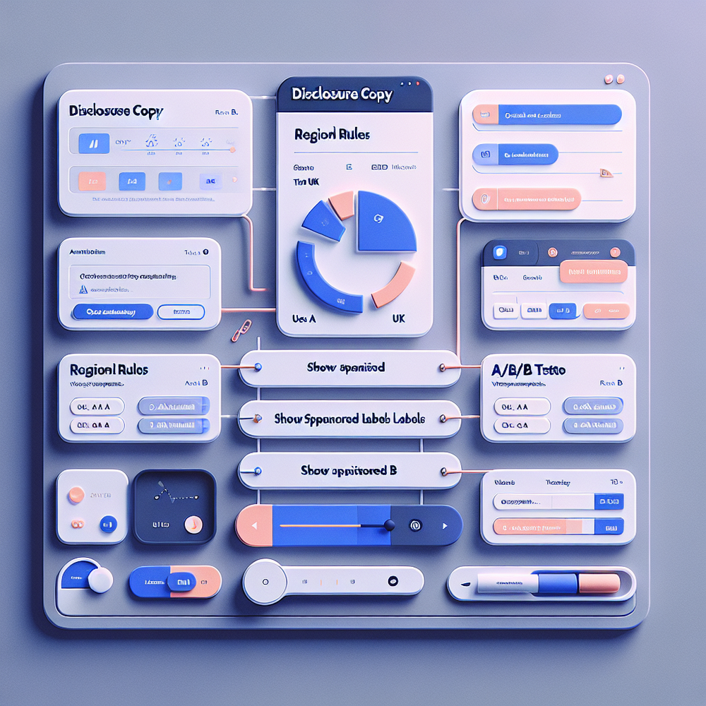 Dashboard view showing disclosure settings, region rules, and A/B testing controls.