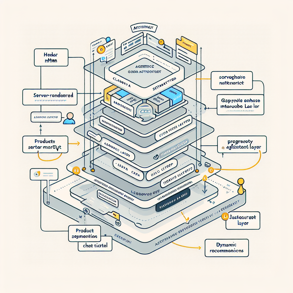 Architecture diagram showing server-rendered SEO foundation with a progressively enhanced agentic assistant overlay.