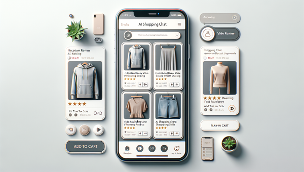 AI shopping chat showing inline video review cards with timestamp highlights and add-to-cart.