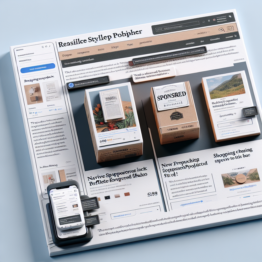 Article page mockup with contextual sponsored products and a shopping chat response labeled as sponsored.
