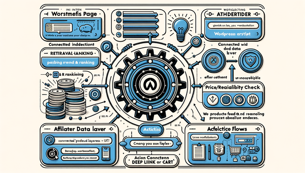 Diagram of agentic commerce flow connecting WordPress content to product data and actions.