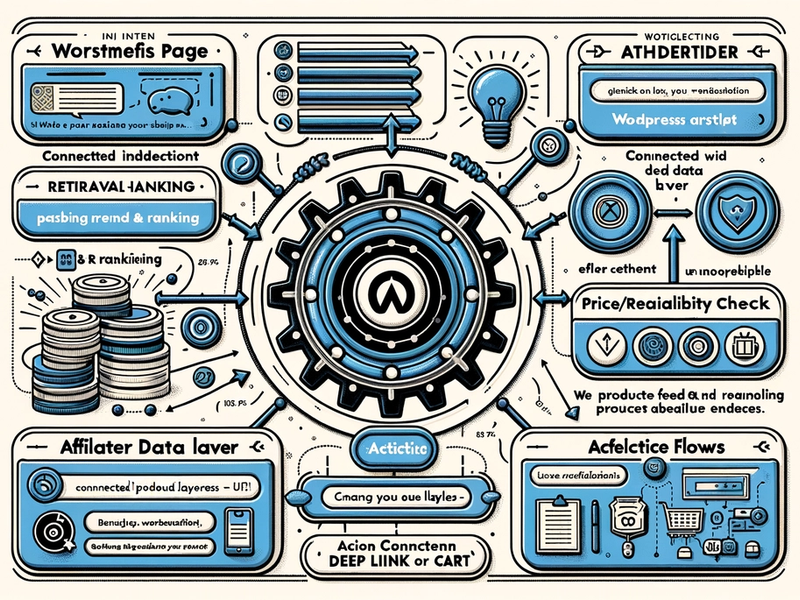 Diagram of agentic commerce flow connecting WordPress content to product data and actions.