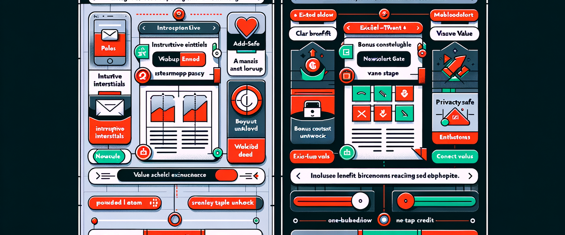 Diagram contrasting intrusive pop-ups with embedded, privacy-safe value exchange cards.