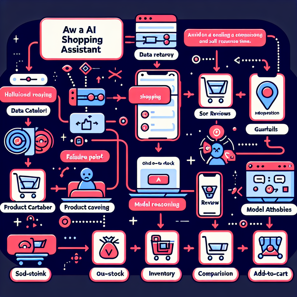 Diagram of an AI shopping assistant flow with key failure points highlighted.