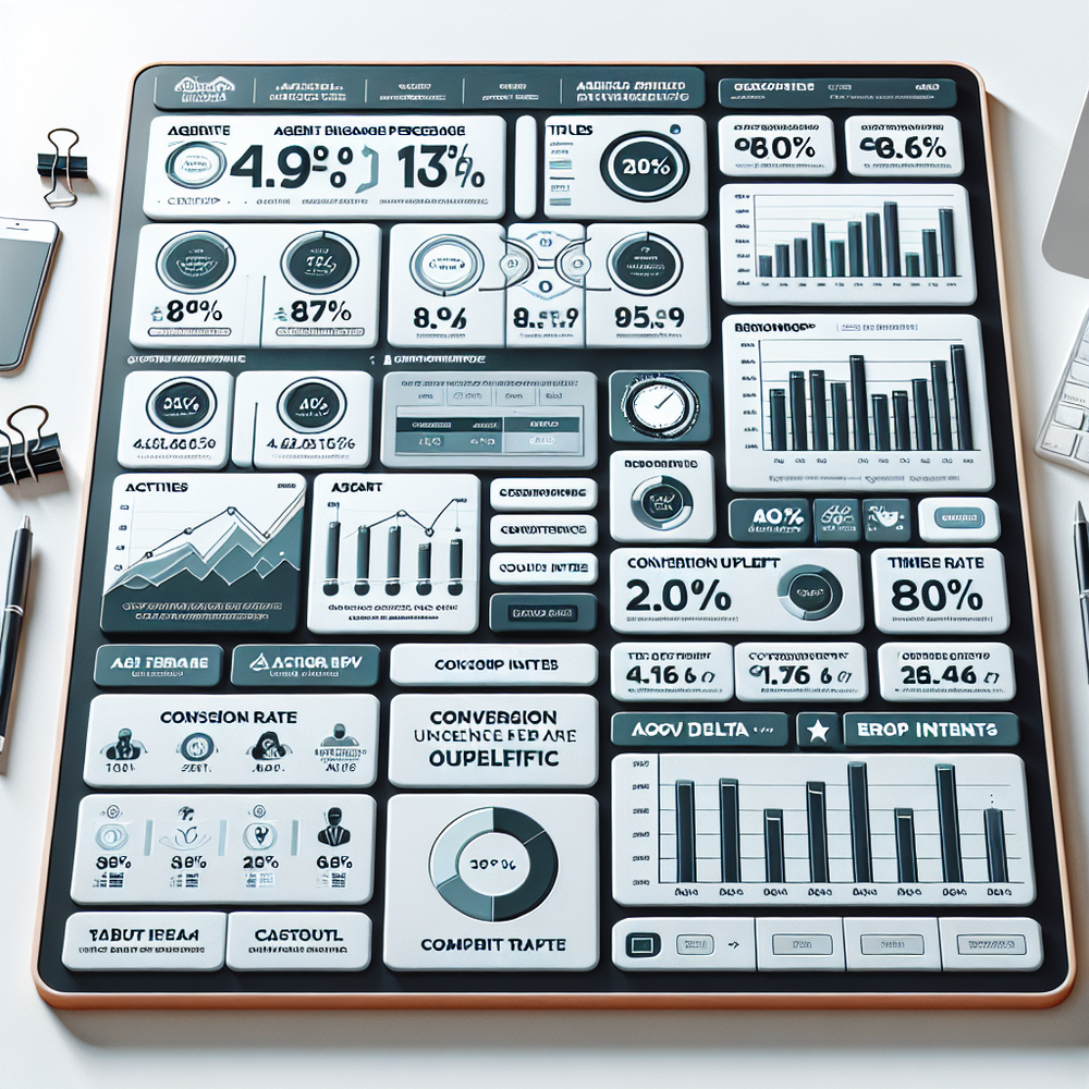 KPI dashboard visualizing engagement, resolution, uplift, and AOV.