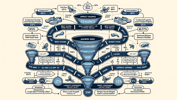 Diagram of a long-tail search funnel showing micro-queries, drop-offs, and friction points affecting monetization.
