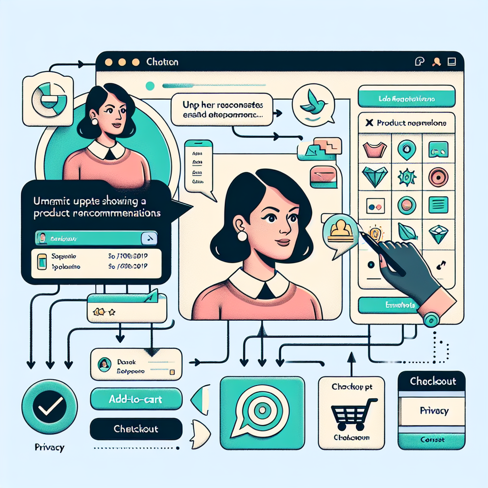 Diagram of conversational discovery feeding recommendations, cart, and analytics.
