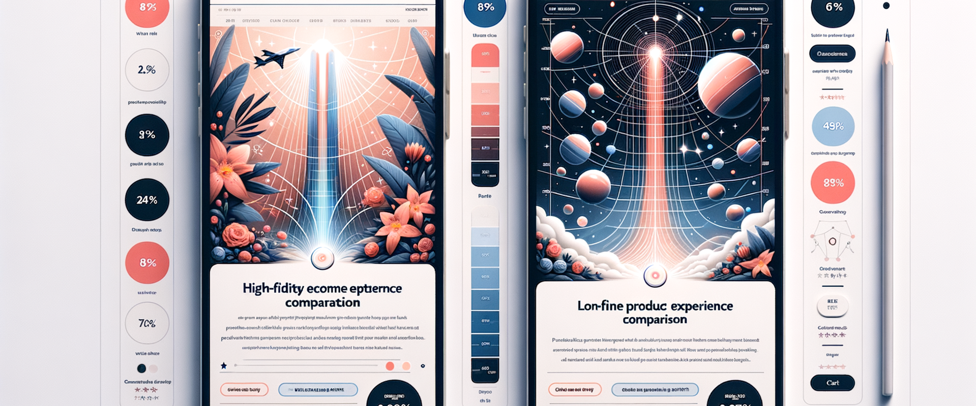 UX comparison of inline product embeds placed after an H2 versus a floating chat bubble on desktop and mobile, with scroll-depth and CTR annotations.