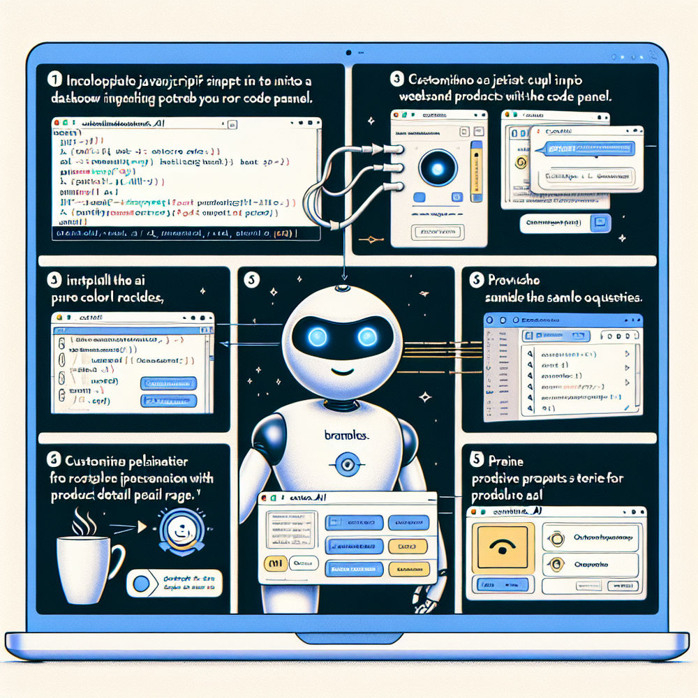 Implementation storyboard from code install to live AI chat preview.