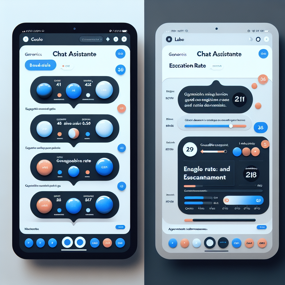 Before-and-after assistant UI showing generic vs. branded colors, accessible contrast, and a clear disclaimer with analytics overlays.