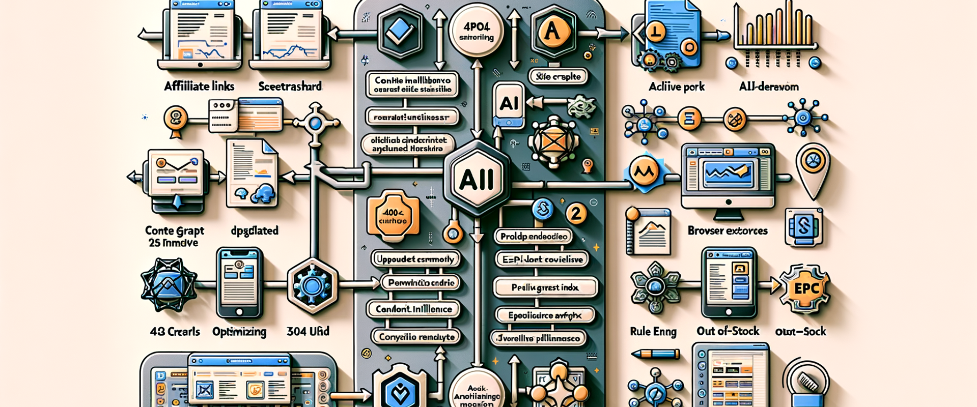 Manual vs AI affiliate link workflow comparison with key steps and failure points visualized.