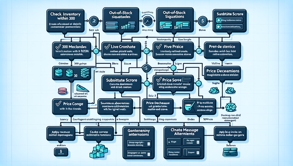 Decision tree for chat fallback handling OOS and price changes with latency budgets.