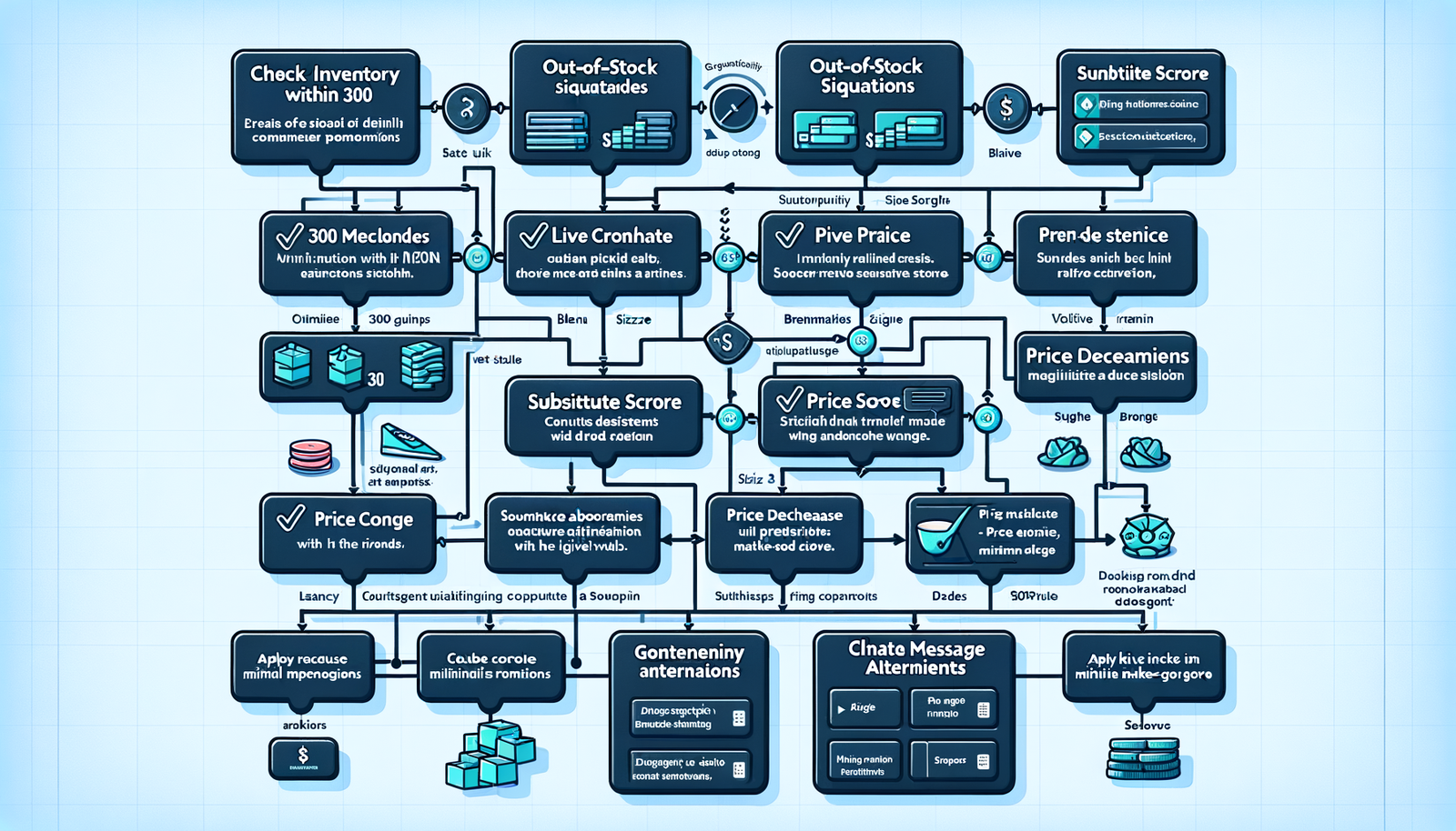 Decision tree for chat fallback handling OOS and price changes with latency budgets.