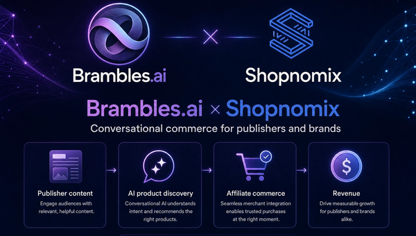 Brambles.ai and Shopnomix partnership graphic for conversational commerce in publisher content