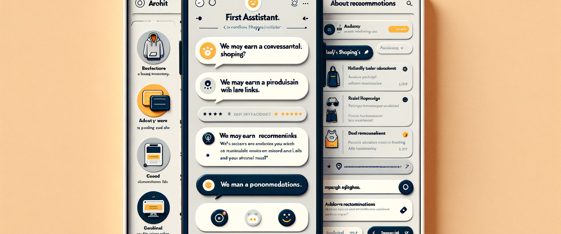 Mockup showing inline affiliate notice, About link, and Sponsored label in a conversational shopping UI.