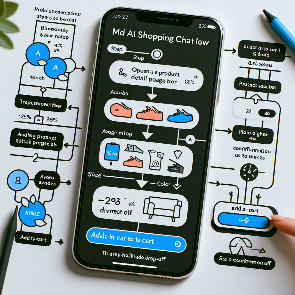 UX comparison: traditional PDP flow vs. in‑chat add to cart with fewer taps and lower drop‑off.