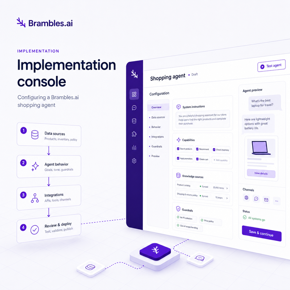 Implementation console: configuring a Brambles.ai shopping agent
