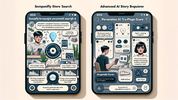Storyboard: 2024 friction vs. 2026 agentic assistant on Shopify