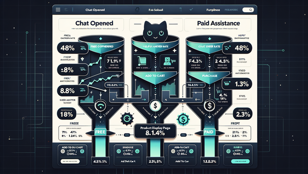 Analytics comparison of free chatbot versus paid shopping assistant across the conversion funnel.
