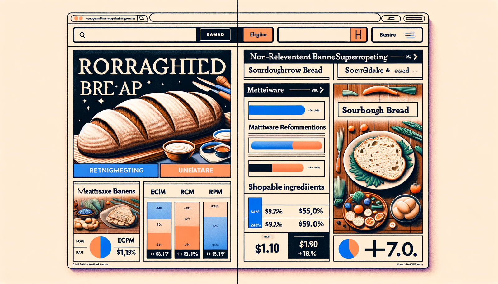 Side-by-side comparison of retargeting clutter versus clean contextual commerce on a recipe page.