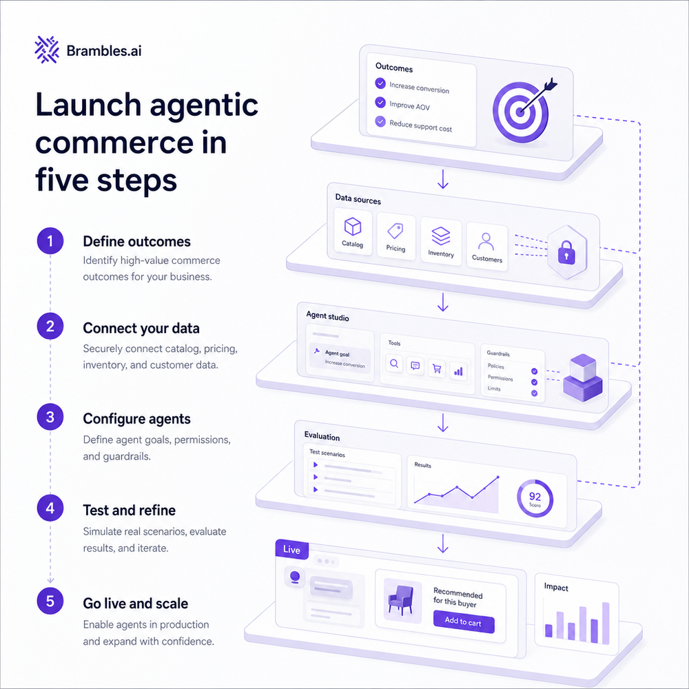 Step-by-step storyboard for launching agentic commerce