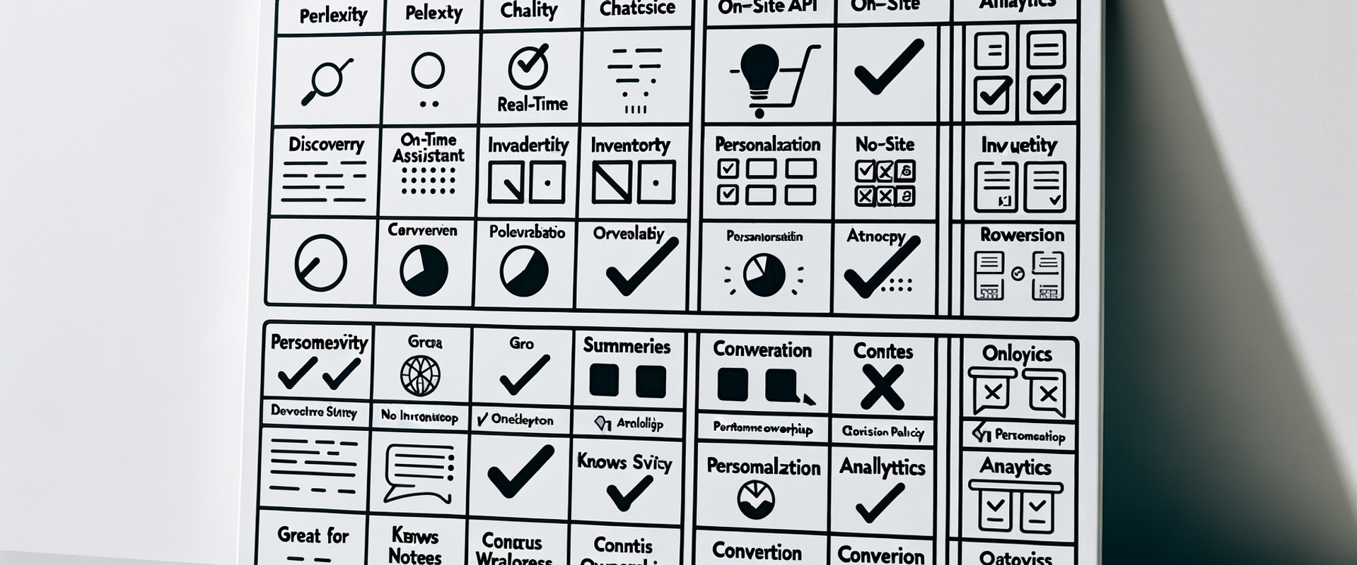 Comparison matrix of Perplexity, ChatGPT, and on‑site assistant capabilities in shopping journeys.