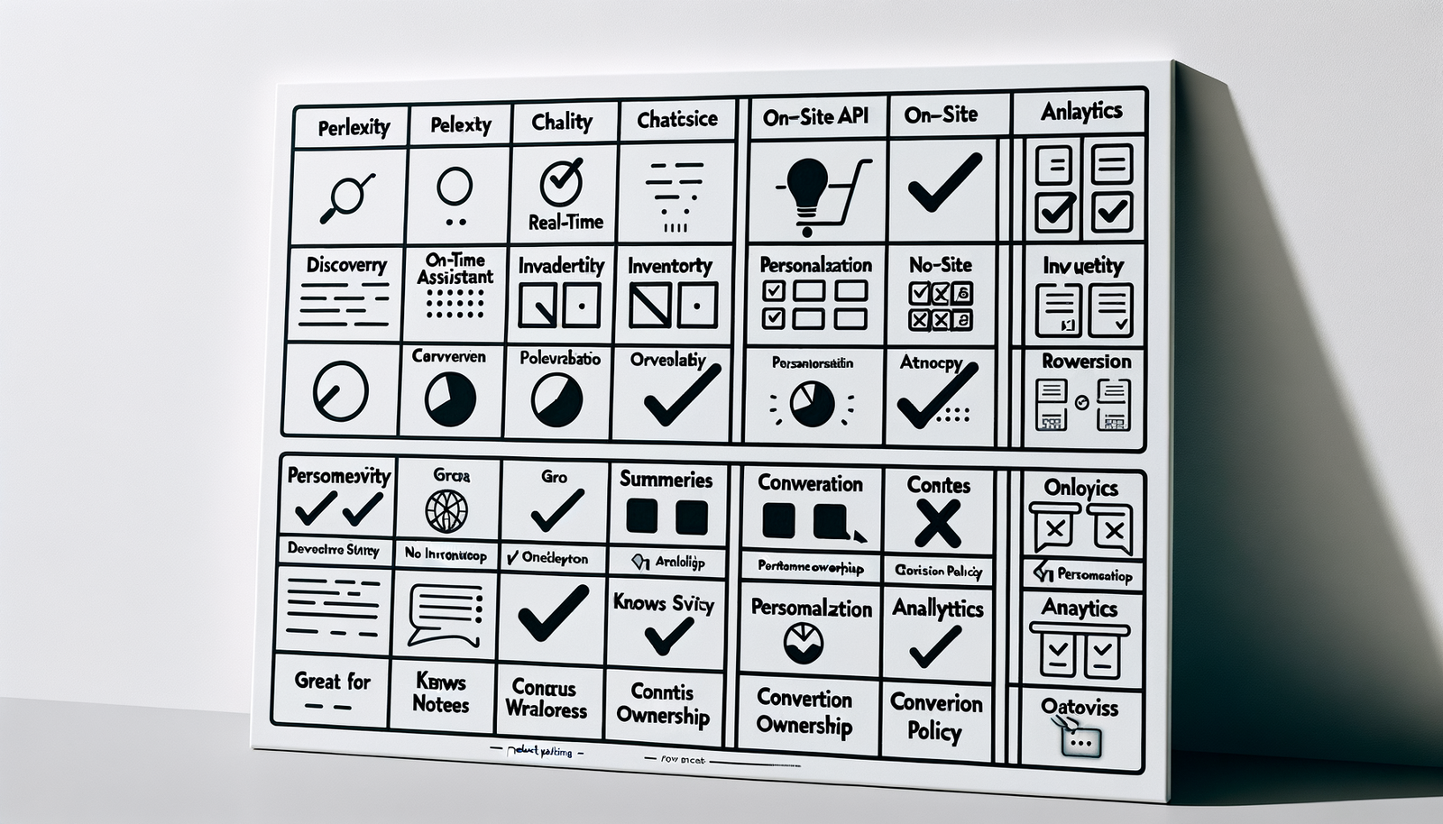Comparison matrix of Perplexity, ChatGPT, and on‑site assistant capabilities in shopping journeys.