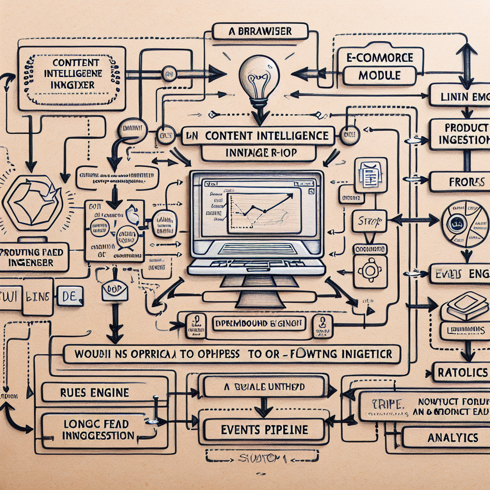 Architecture of a dual deployment where a rules engine chooses inline embeds or floating chat, with content indexing and analytics wiring.