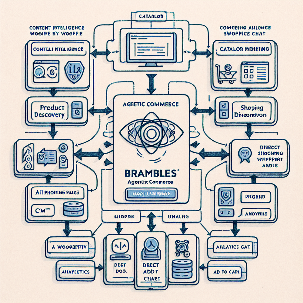 Architecture view of Brambles’ native mobile shopping integration across CMS, catalog, AI, and cart.