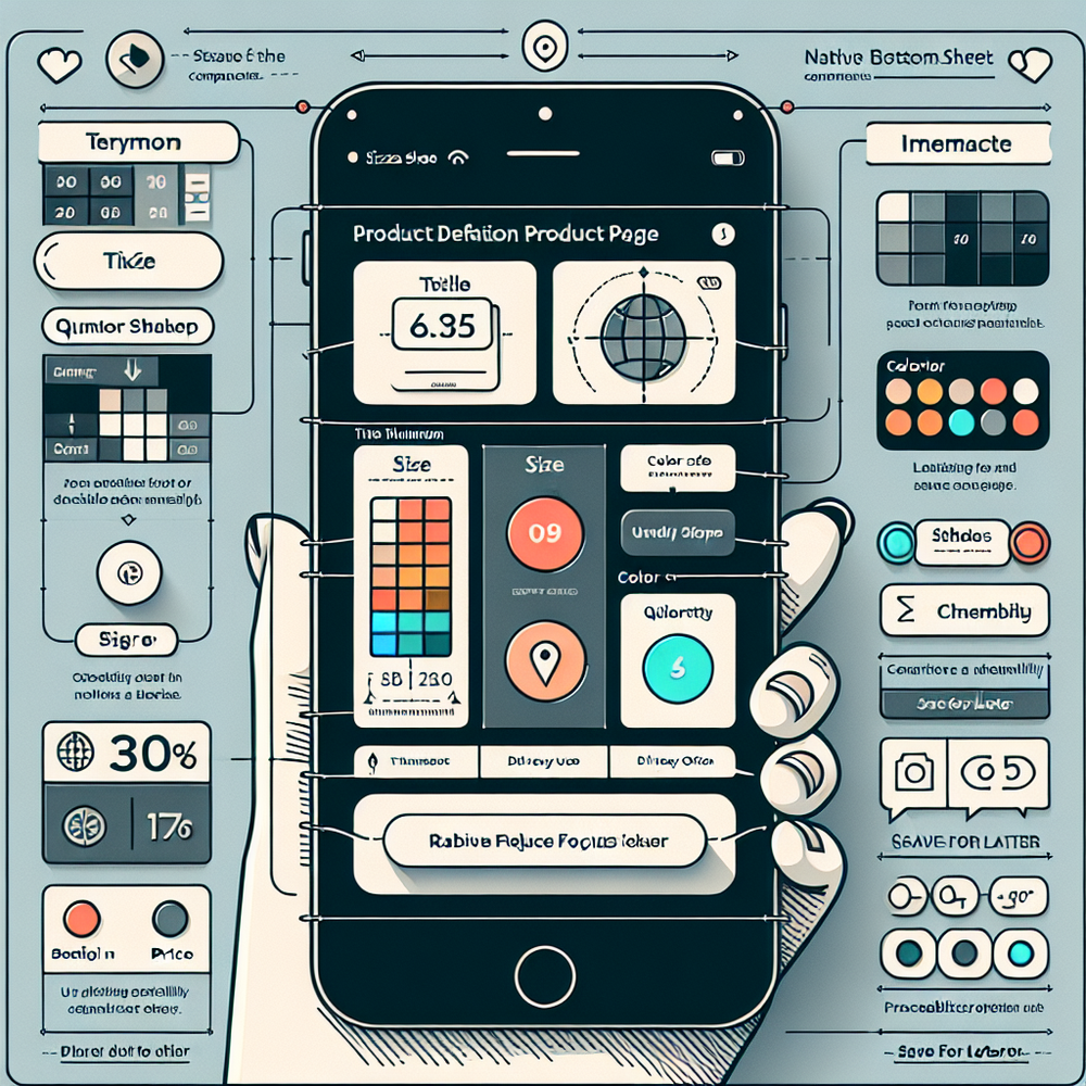 Annotated anatomy of a native bottom sheet for mobile ecommerce, highlighting key UX elements.