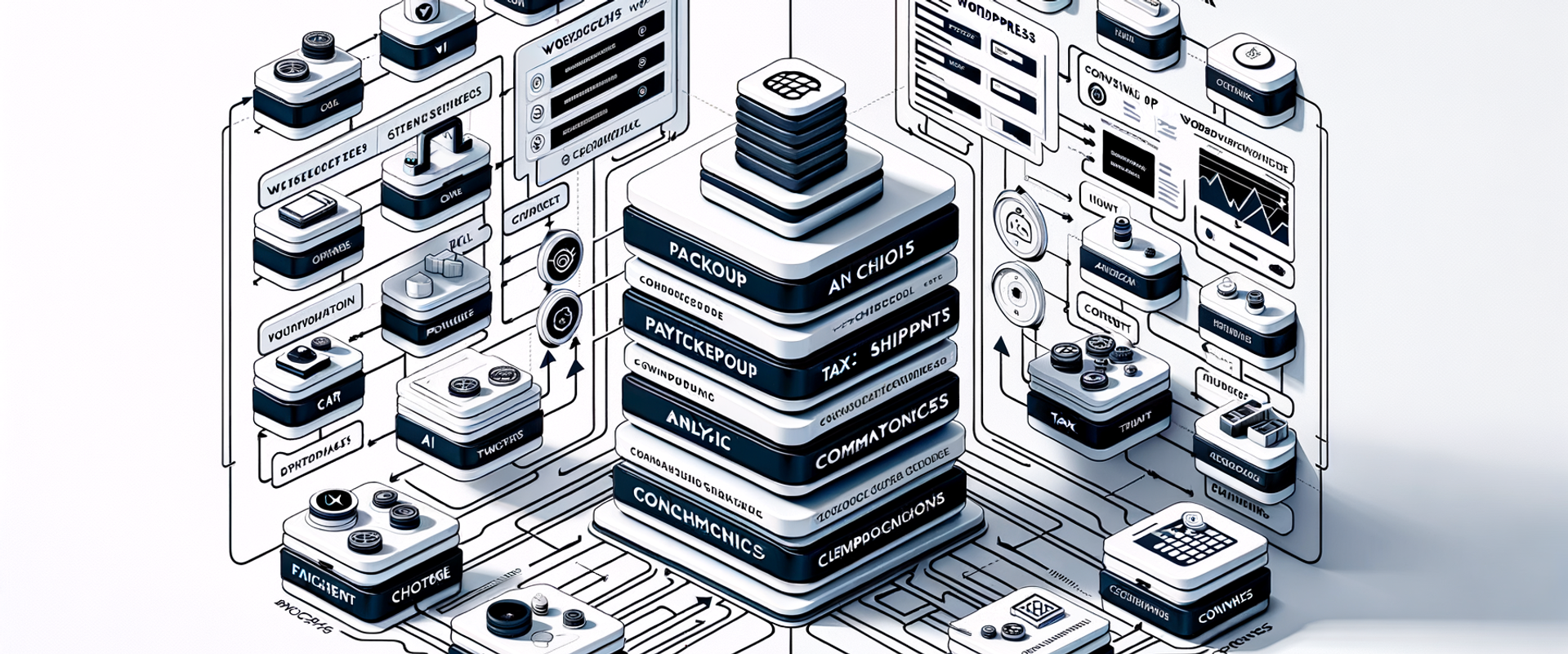 Diagram contrasting a multi-plugin checkout stack versus a unified Brambles.ai plugin + Commerce Module architecture.