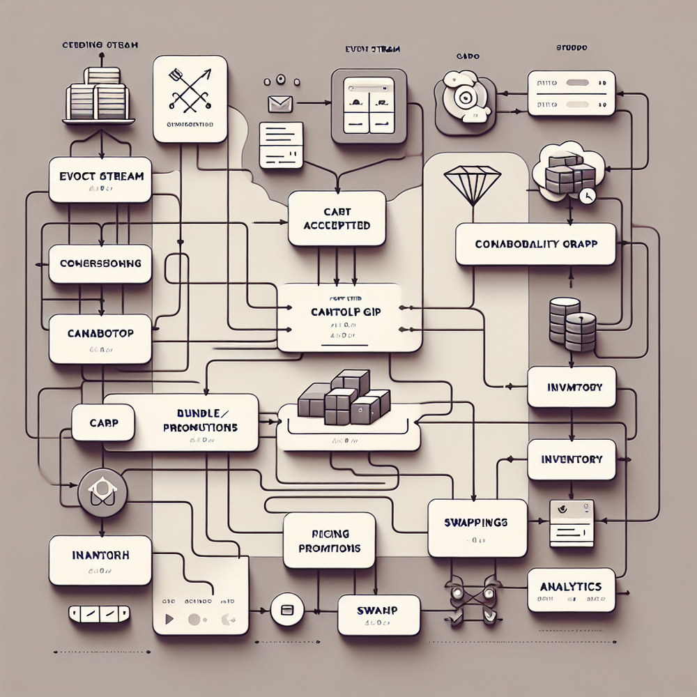 System architecture of a conversational cart integrating catalog, inventory, pricing, and analytics.