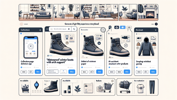 UX flow showing an AI assistant guiding a shopper from query to cart on a Shopify storefront.