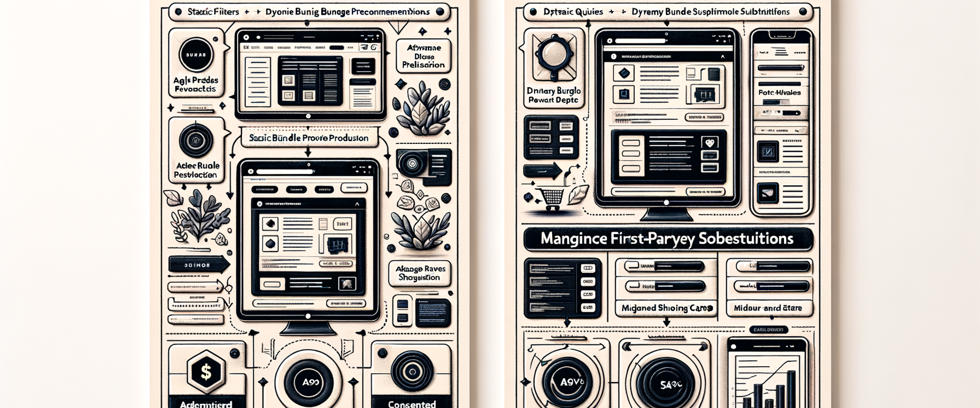 Diagram: Shopify-only flow versus agentic-guided flow with dynamic bundles and intent capture.