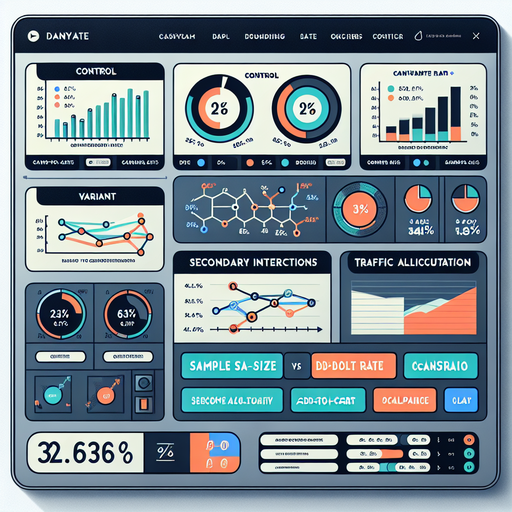 ROI dashboard showing control vs variant performance with confidence intervals and sample size planner.