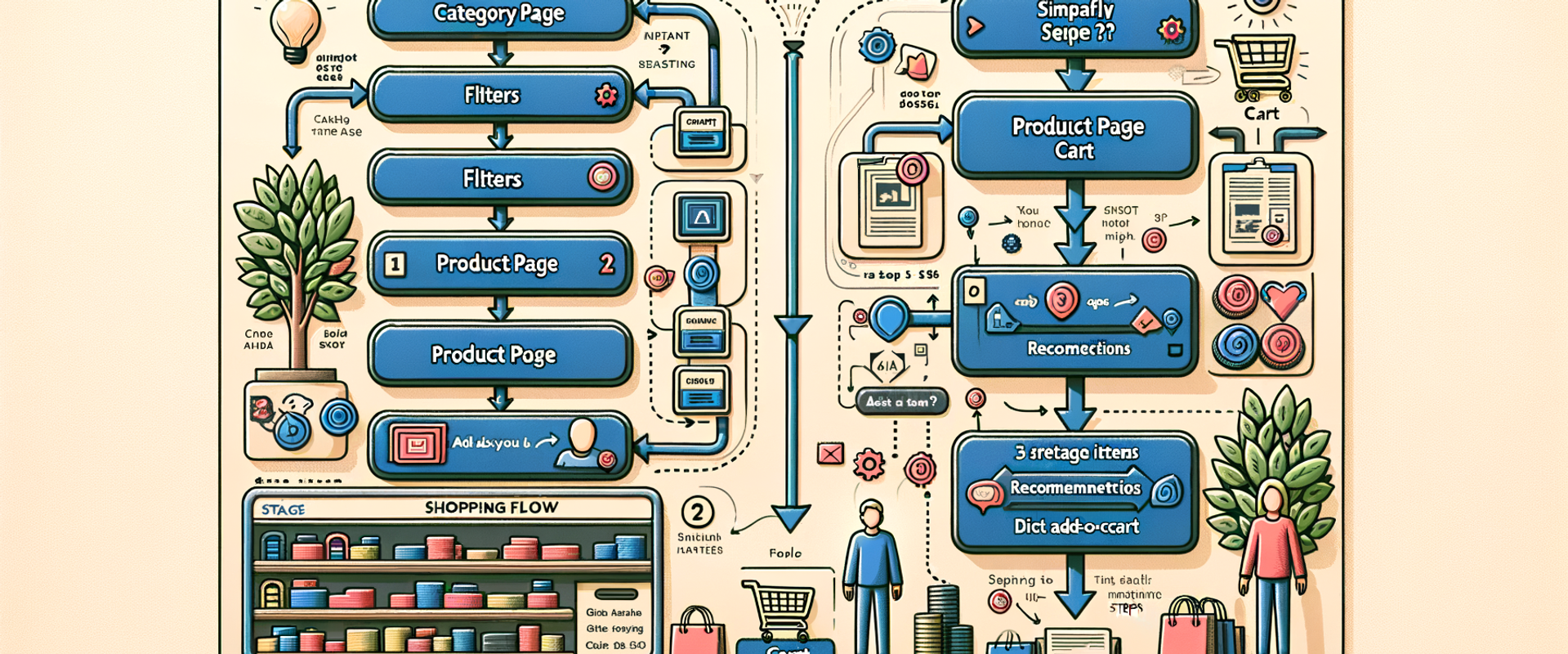 Diagram contrasting traditional browse funnels vs. agentic, question-to-cart flows.
