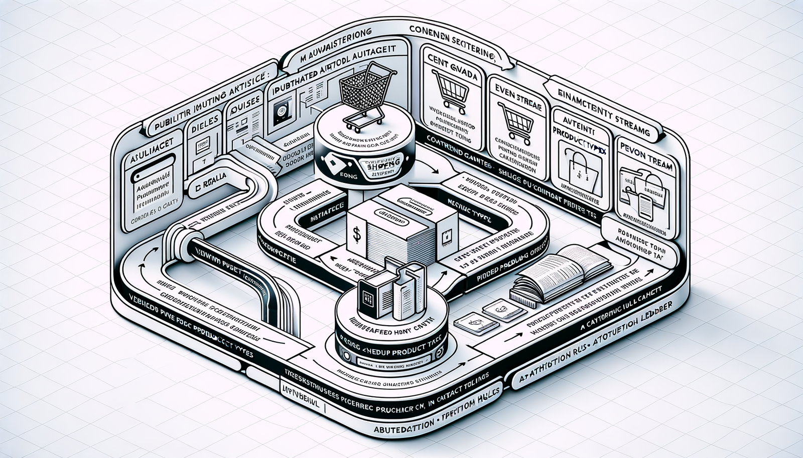 Architecture diagram of agentic shopping linking publisher context, consent, and a synchronized retailer cart.