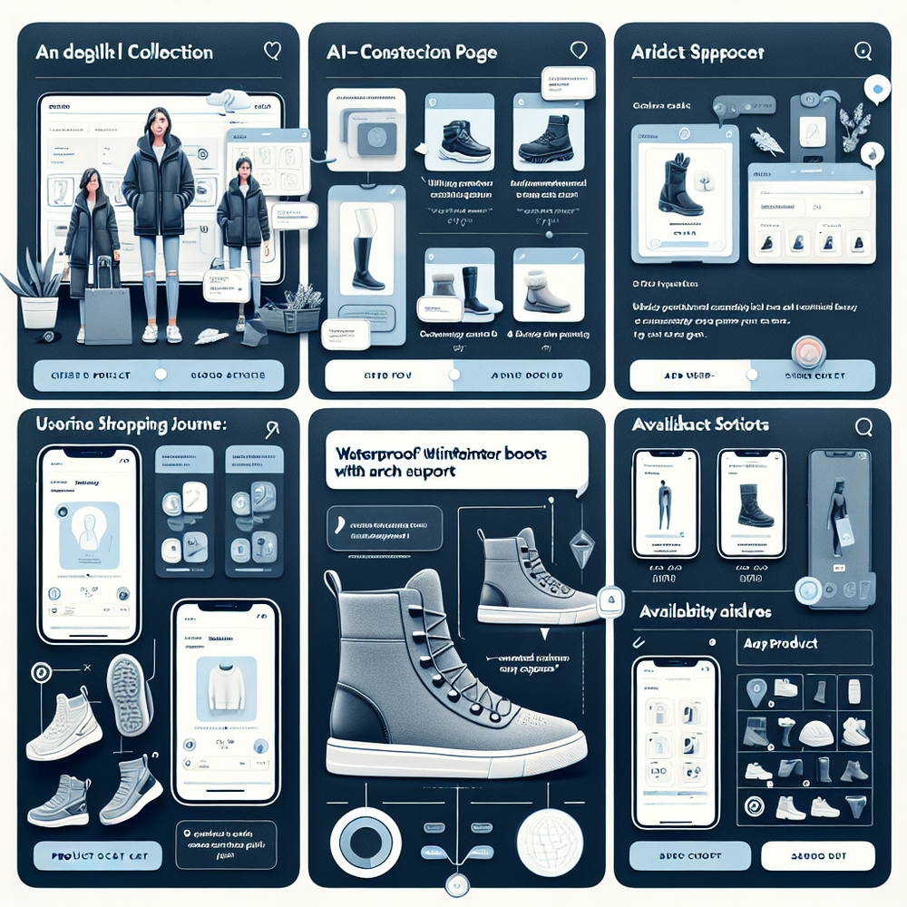 UX flow showing an AI assistant guiding a shopper from query to cart on a Shopify storefront.