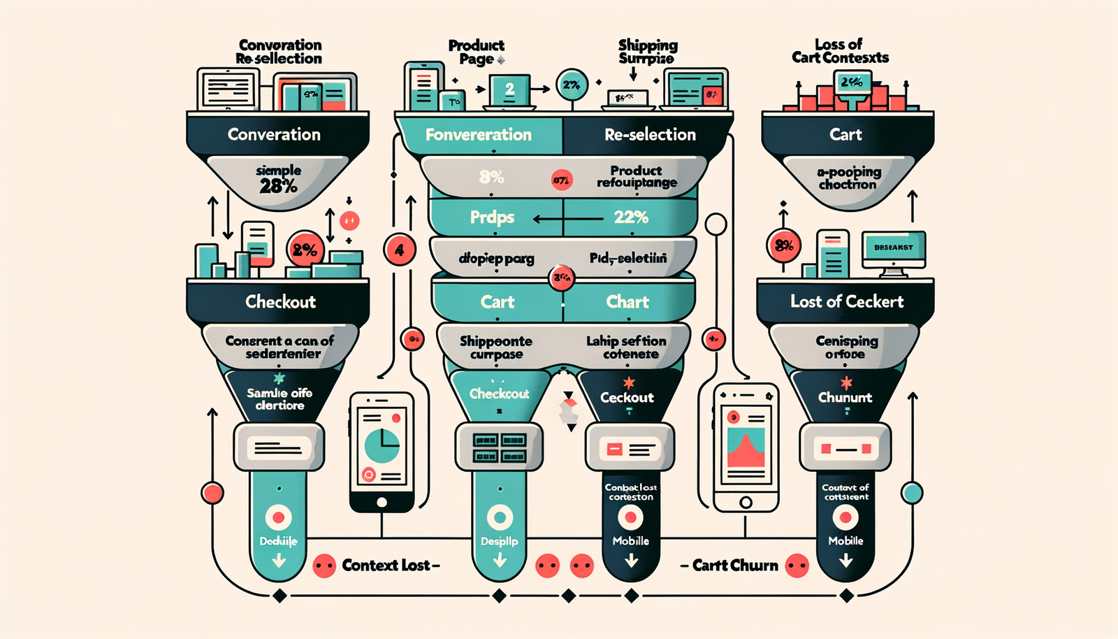 Diagram mapping where context is lost between discovery and checkout, highlighting drop-offs.