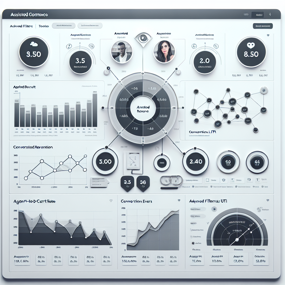 Dashboard visualization of assisted commerce KPIs and filters by agent and conversation.