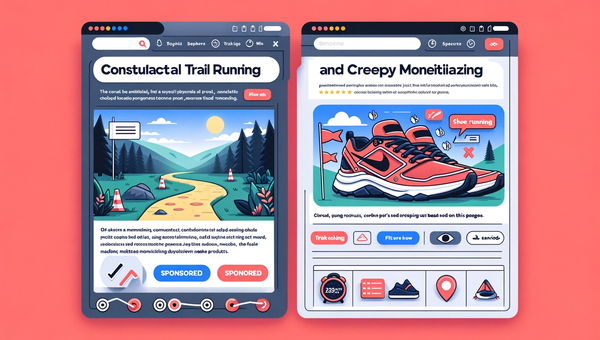 Side-by-side illustration showing contextual vs. creepy monetization UI patterns.