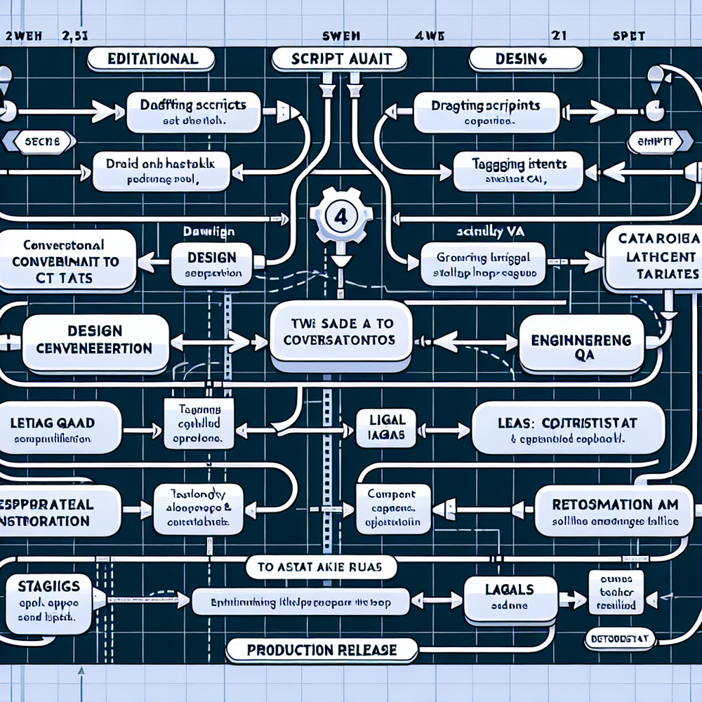 Swimlane diagram of a two-week conversational CTA sprint across editorial, design, engineering, legal, and analytics.