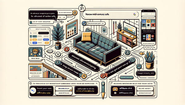 Flow diagram: agentic Google shopping result to publisher page with Brambles.ai embed, then affiliate clickout to Etsy/Wayfair.