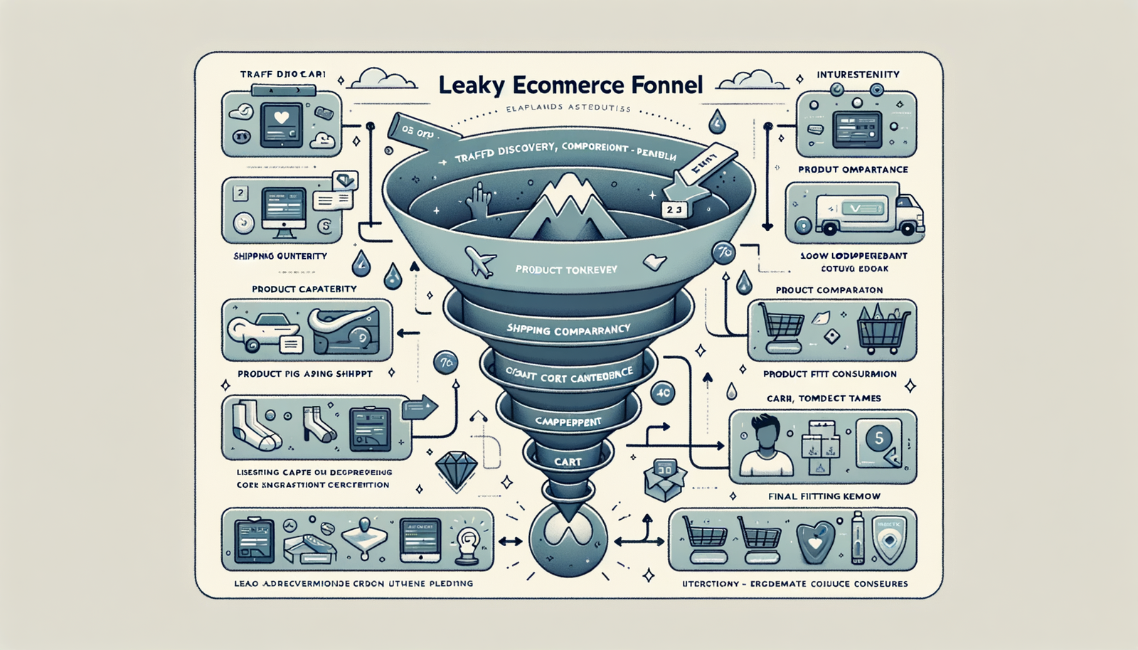 Leaky funnel diagram with agentic intervention points