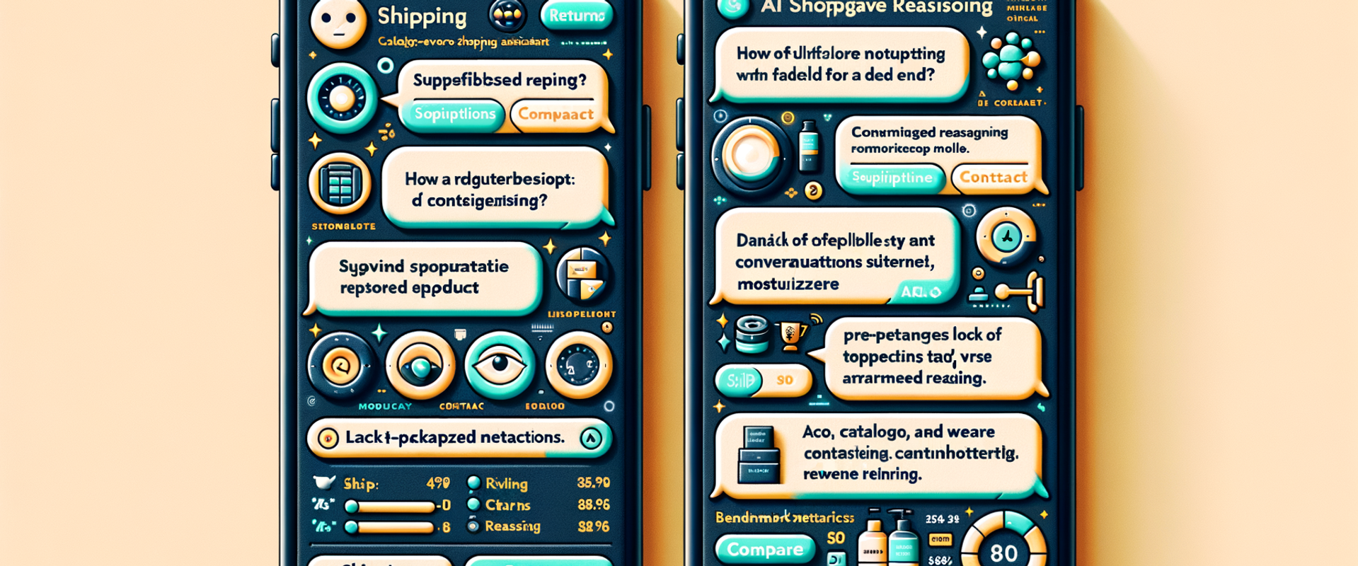 Side-by-side UX: rule-based Shopify chatbot vs catalog-aware AI shopping agent