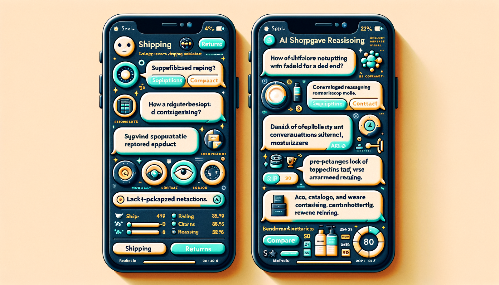 Side-by-side UX: rule-based Shopify chatbot vs catalog-aware AI shopping agent