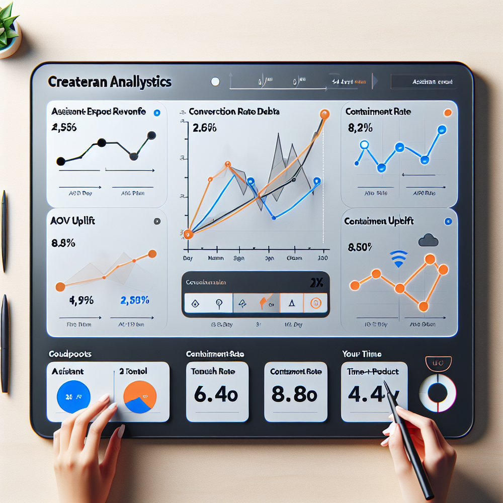 Dashboard showing revenue and conversion metrics for assistant-led sessions.