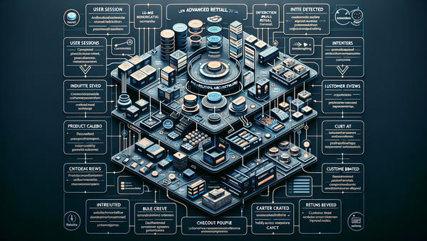 Agentic retail architecture showing orchestration, catalog, inventory, pricing, and telemetry to analytics.