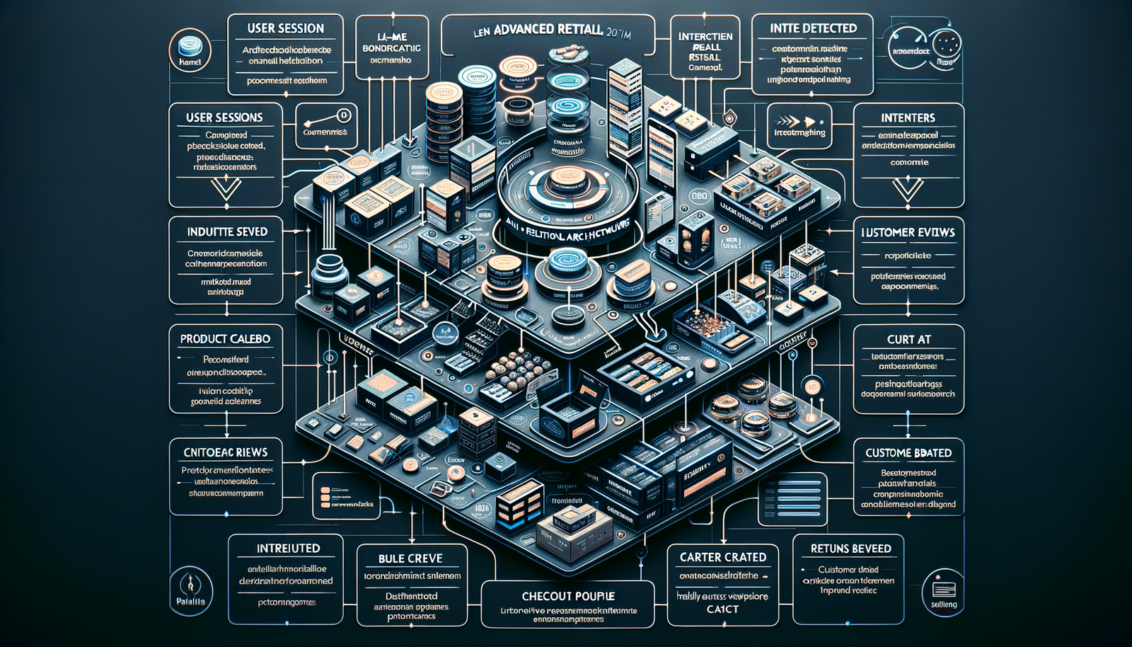 Agentic retail architecture showing orchestration, catalog, inventory, pricing, and telemetry to analytics.